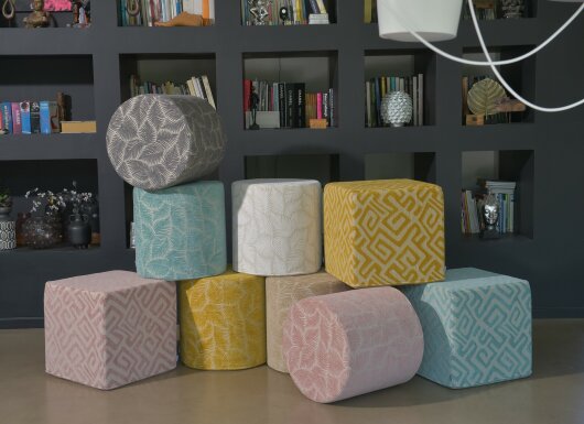 H.O.C.K. Naira Hocker Cube eckig 45x45x45cm gemustert col. 3 türkis