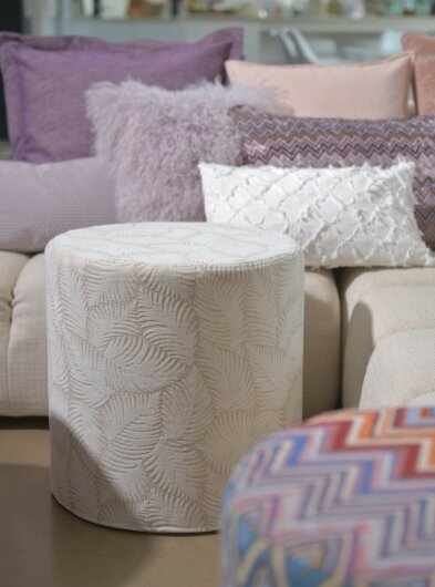 H.O.C.K. Nelly Hocker rund Pouf ø45x45cm Blätter col. 0 weiß