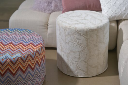 H.O.C.K. Nelly Hocker rund Pouf ø45x45cm Blätter col. 0 weiß