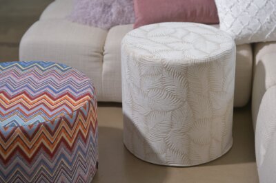 H.O.C.K. Nelly Hocker rund Pouf ø45x45cm Blätter col. 0 weiß