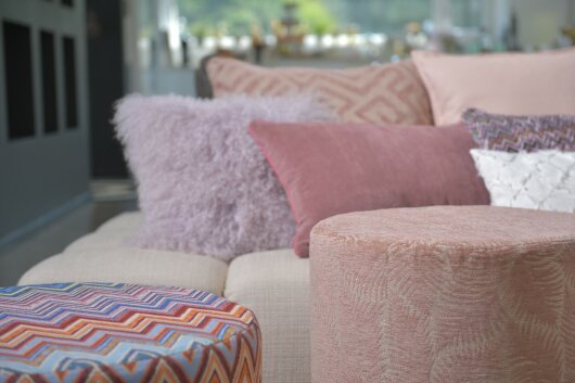 H.O.C.K. Nelly Hocker rund Pouf ø45x45cm Blätter col. 7 rosa