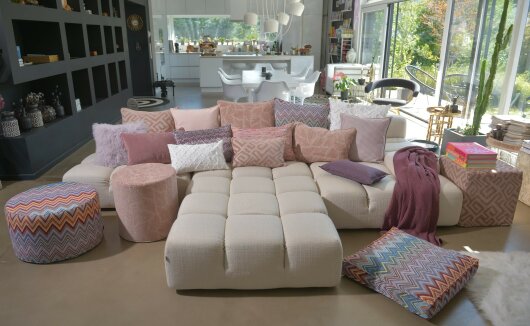 H.O.C.K. Nelly Hocker rund Pouf ø45x45cm Blätter col. 7 rosa