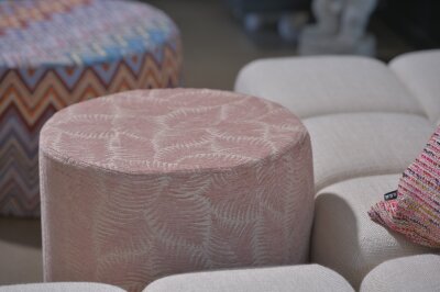 H.O.C.K. Nelly Hocker rund Pouf ø45x45cm Blätter col. 7 rosa