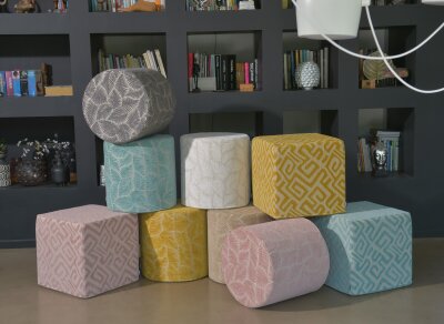 H.O.C.K. Nelly Hocker rund Pouf ø45x45cm Blätter col. 7 rosa