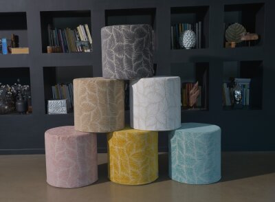 H.O.C.K. Nelly Hocker rund Pouf ø45x45cm Blätter col. 3 türkis