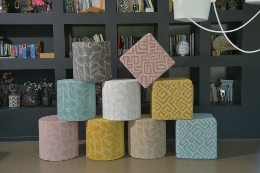 H.O.C.K. Nelly Hocker rund Pouf ø45x45cm Blätter col. 9 grau