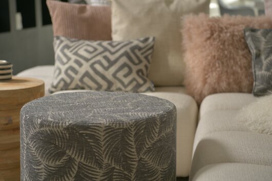 H.O.C.K. Nelly Hocker rund Pouf ø45x45cm Blätter col. 9 grau