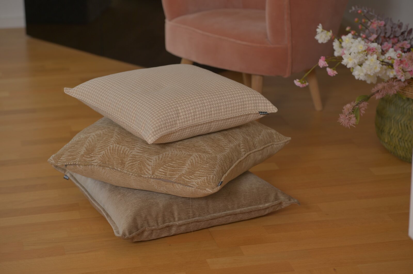 H.O.C.K. Nelly Kissen mit Keder 60x40cm Blätter col. 1 taupe / beige