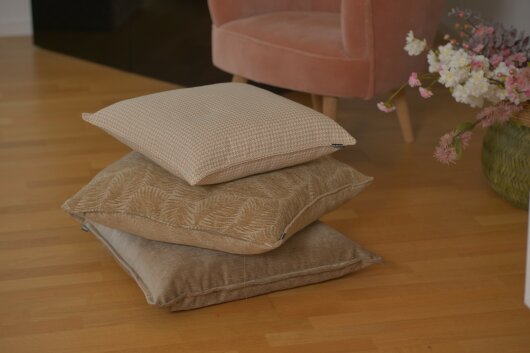 H.O.C.K. Nelly Kissen mit Keder 60x40cm Blätter col. 1 taupe / beige