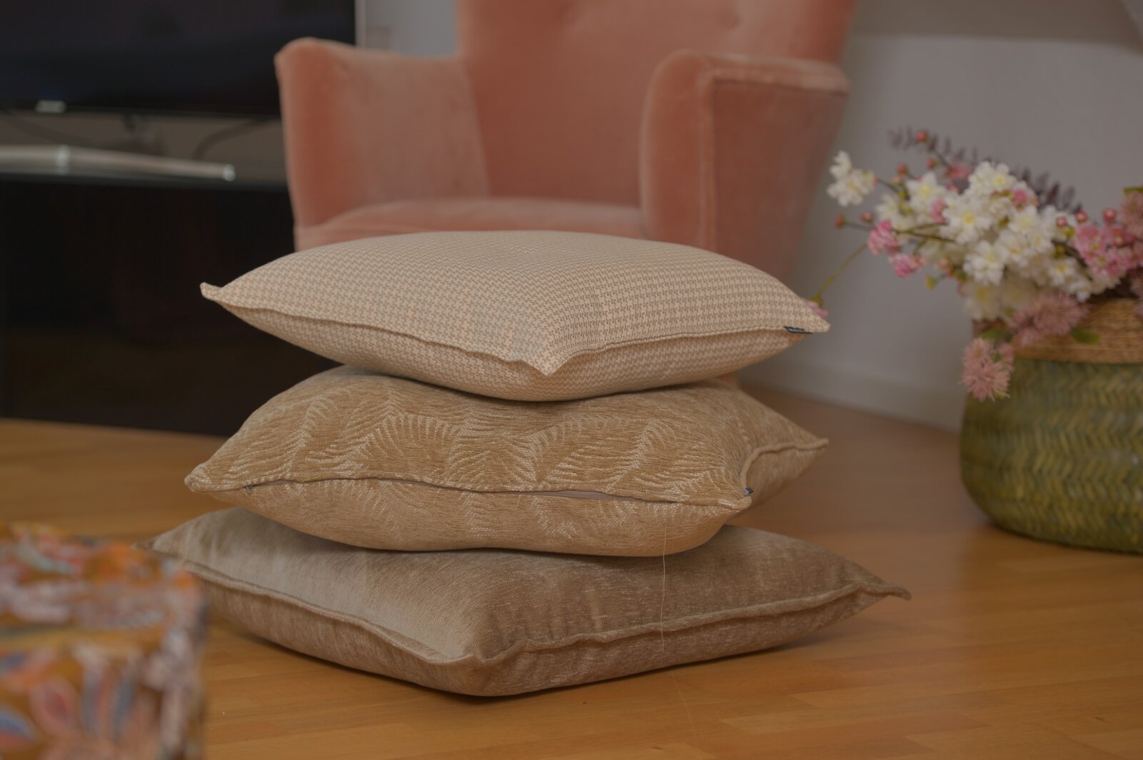 H.O.C.K. Bobo Sitzkissen mit Biese 45x45x6cm kleingemustert col. 2 beige