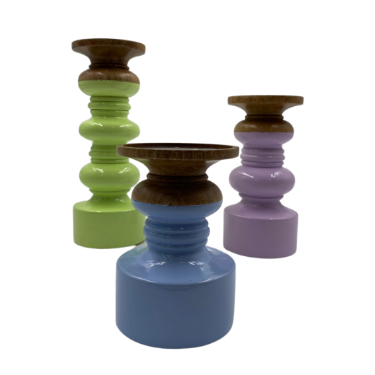 byRoom Kerzenhalter aus Mangoholz 3er Set grün, lila und blau