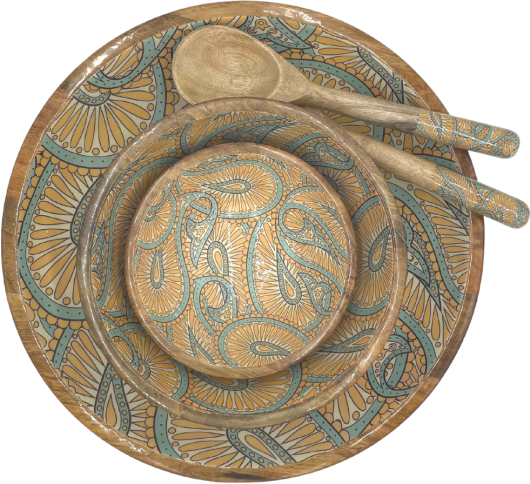 byRoom Schale Bowl aus Mangoholz KLEIN 18cm orange Paisley Muster