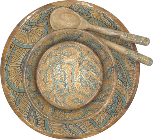 byRoom Schale Bowl aus Mangoholz MITTEL 25cm orange Paisley Muster