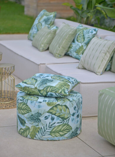H.O.C.K. Tropical Outdoor Hocker rund Pouf ø60x40cm col. 229 lindgrün aqua sunny