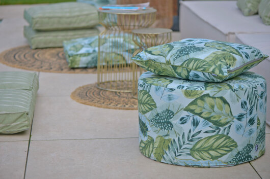 H.O.C.K. Tropical Outdoor Hocker rund Pouf ø60x40cm col. 229 lindgrün aqua sunny