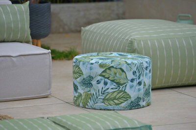 H.O.C.K. Tropical Outdoor Hocker rund Pouf ø60x40cm col. 229 lindgrün aqua sunny