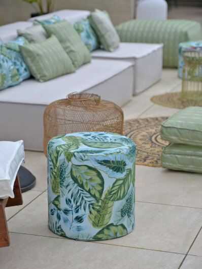 H.O.C.K. Tropical Outdoor Hocker rund Pouf ø45x45cm col. 229 lindgrün aqua sunny