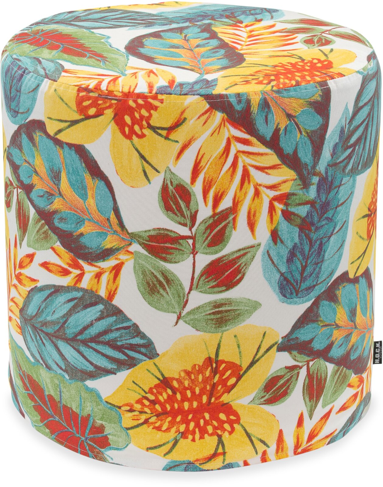 H.O.C.K. Tropical Outdoor Hocker rund Pouf ø45x45cm col. 230 yellow aqua multi sunny