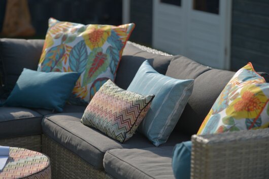H.O.C.K. Tropical Outdoor Kissen 60x40cm col. 230 yellow aqua multi mit Keder orange sunny