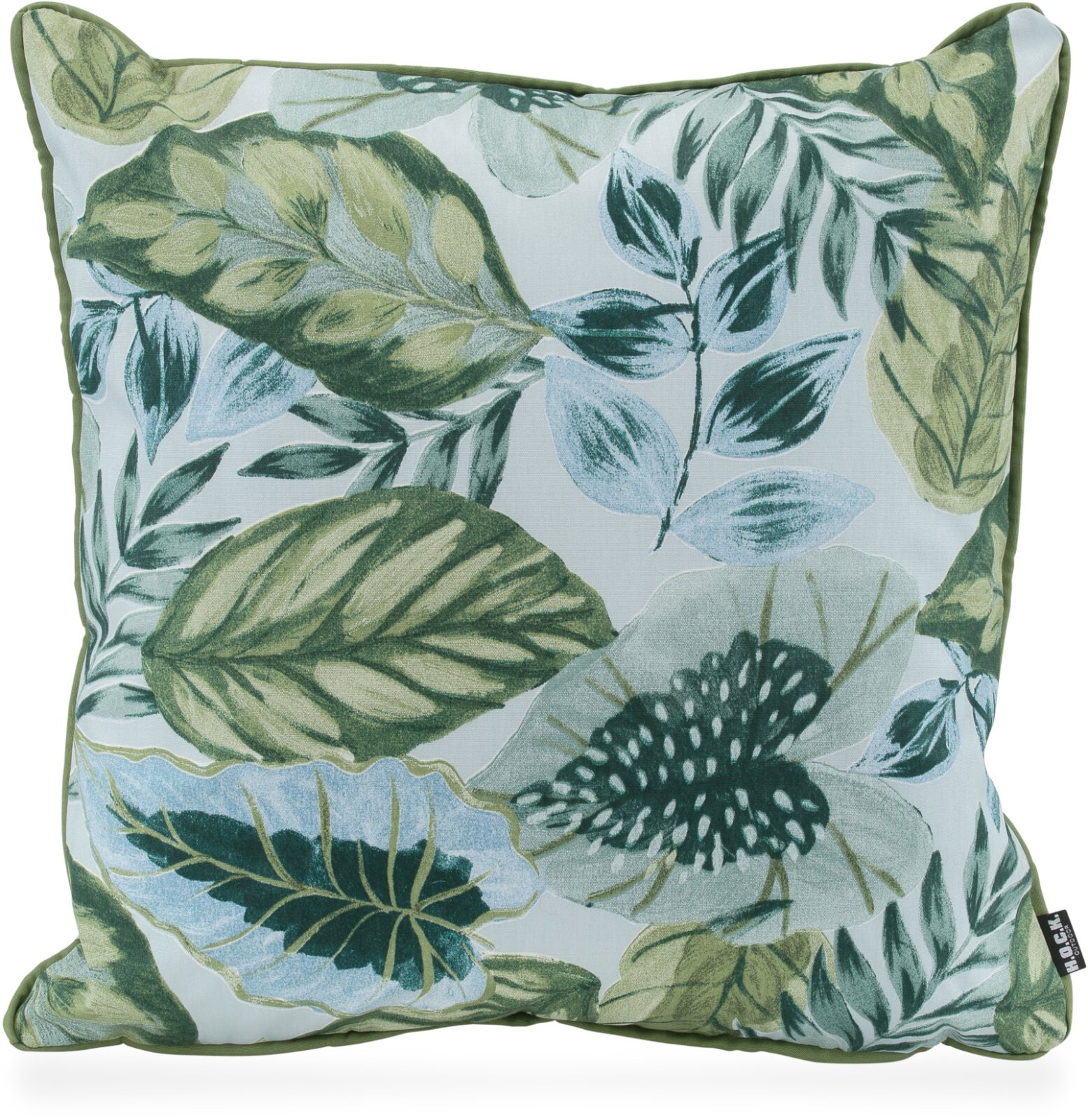 H.O.C.K. Tropical Outdoor Kissen 50x50cm col. 229 lindgrün aqua mit Keder lindgrün sunny