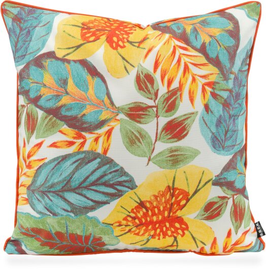 H.O.C.K. Tropical Outdoor Kissen 50x50cm col. 230 yellow aqua multi mit Keder orange sunny