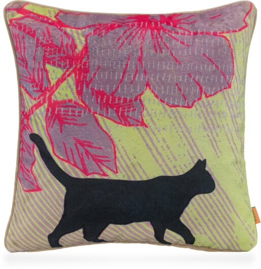 H.O.C.K. Lieblingstiere Wendekissen gelb mit Keder beige 45x45cm KATZE Mimi by Anna Flores