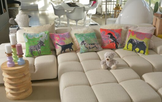 H.O.C.K. Lieblingstiere Wendekissen gelb mit Keder beige 45x45cm KATZE Mimi by Anna Flores