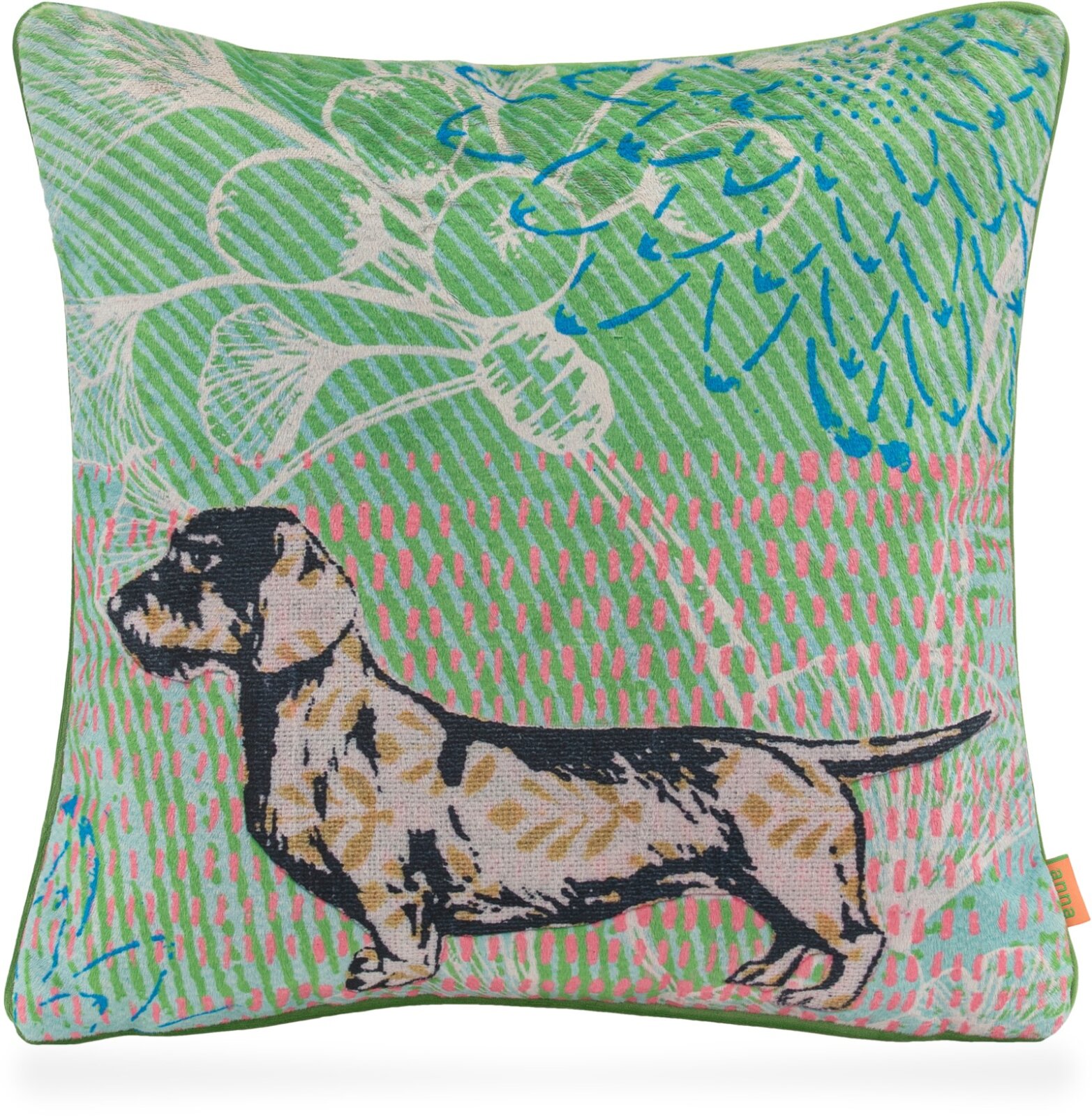 H.O.C.K. Lieblingstiere Wendekissen grün mit Keder lime-green 45x45cm DACKEL Rocco by Anna Flores