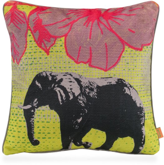 H.O.C.K. Lieblingstiere Wendekissen gelb mit Keder grau 45x45cm ELEFANT Fanti by Anna Flores