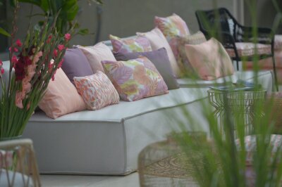 H.O.C.K. Tropical Outdoor Kissen 60x60cm col. 226 coral lachs mit Keder salmon sunny