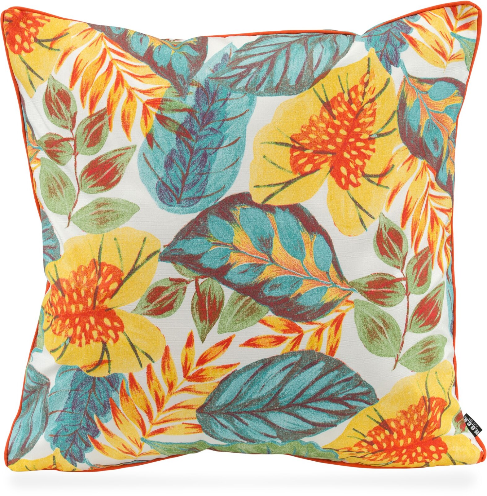 H.O.C.K. Tropical Outdoor Kissen 60x60cm col. 230 yellow aqua multi mit Keder orange sunny