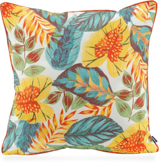 H.O.C.K. Tropical Outdoor Kissen 60x60cm col. 230 yellow aqua multi mit Keder orange sunny
