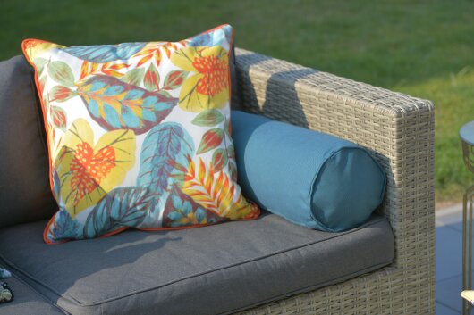 H.O.C.K. Tropical Outdoor Kissen 60x60cm col. 230 yellow aqua multi mit Keder orange sunny