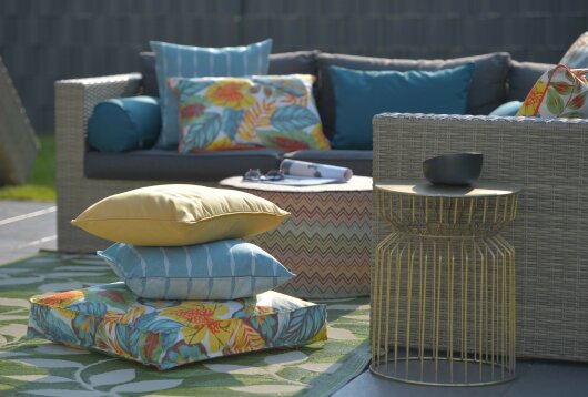H.O.C.K. Tropical Outdoor Bodenkissen BODO 60x60x10cm col. 230 yellow aqua multi sunny