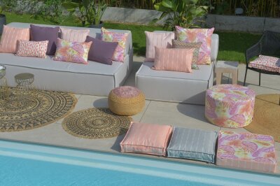 H.O.C.K. Sally Outdoor Sitzkissen 50x50x5cm col. 231 coral lachs sunny | Leo-Muster