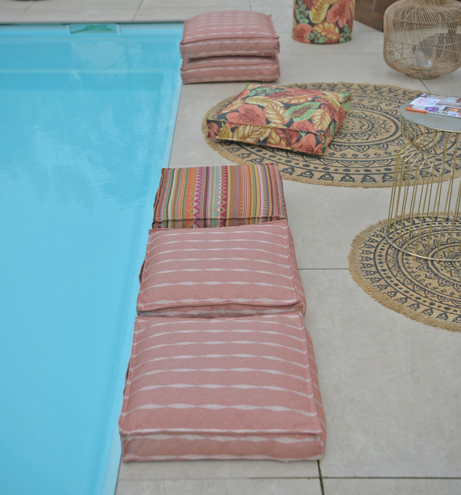 H.O.C.K. Loana Outdoor Matratzenkissen 50x50x10cm col. 98 rost terra bordeaux sunny