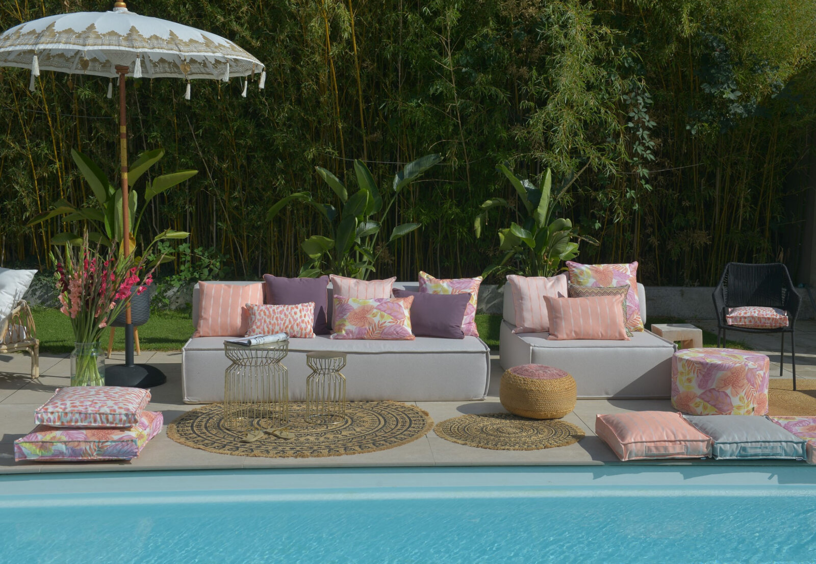 H.O.C.K. Loana Outdoor Wendekissen 50x50cm mit Biese col. 96 coral lachs sunny