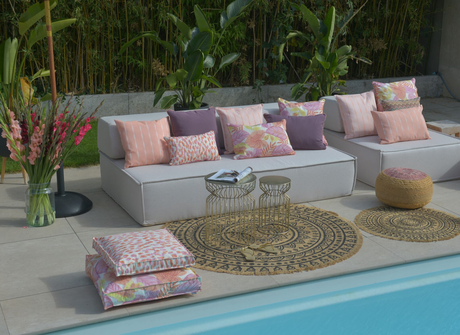 H.O.C.K. Loana Outdoor Wendekissen 50x50cm mit Biese col. 96 coral lachs sunny