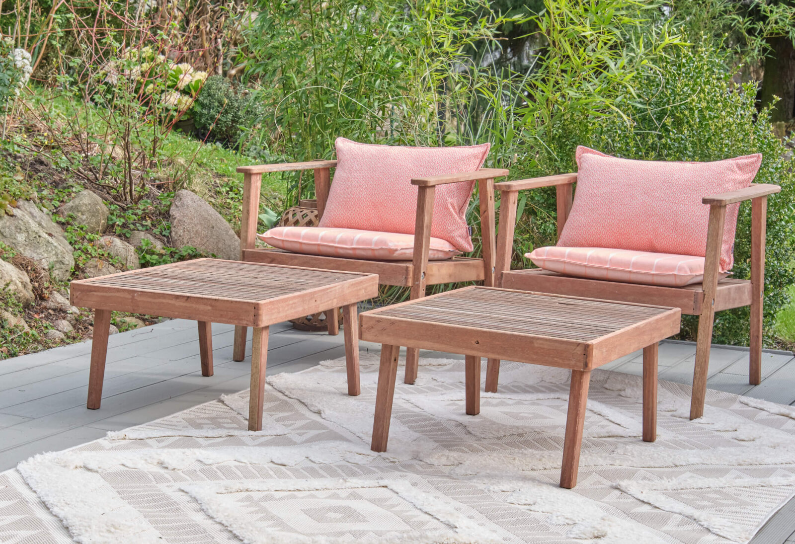 H.O.C.K. Loana Outdoor Wende-Sitzkissen mit Biese 45x45x6cm col. 96 coral lachs sunny