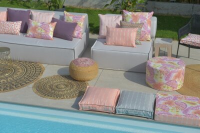 H.O.C.K. Loana Outdoor Wende-Sitzkissen mit Biese BLISS 45x45x6cm col. 96 coral lachs sunny