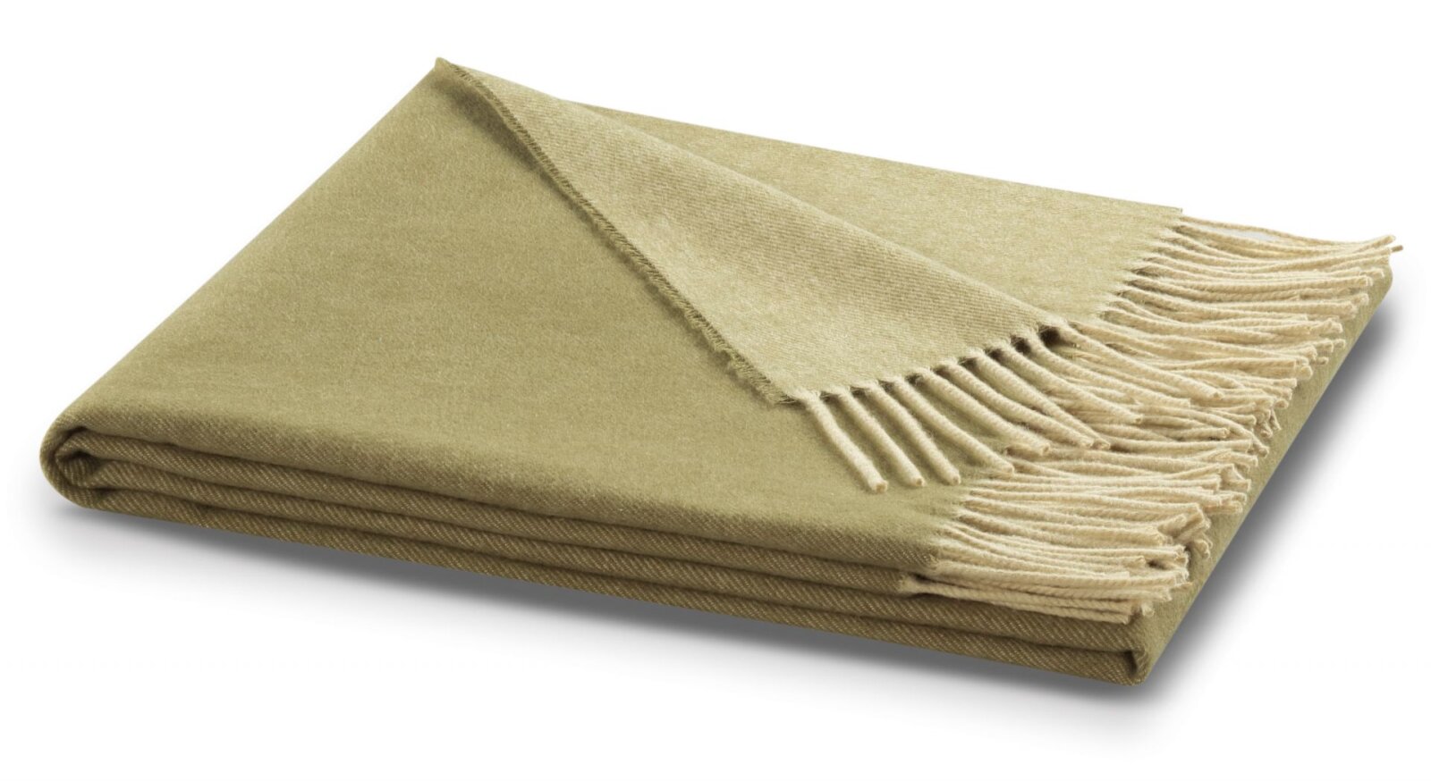 BIEDERLACK Decke Plaid Stella olive grün einfarbig mit Fransen 130x170cm