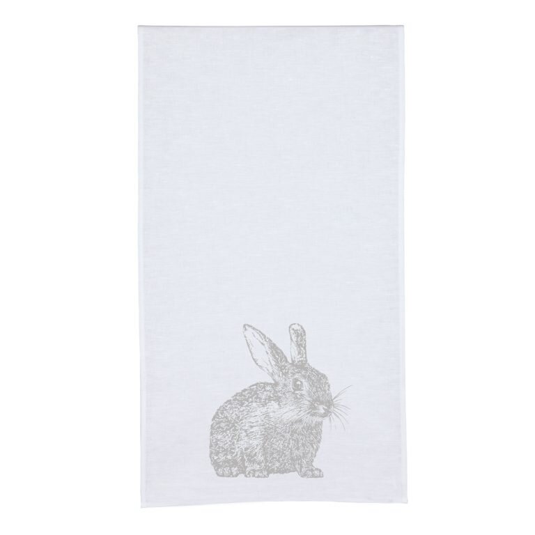 FROHSTOFF Tischläufer ca. 45x160cm weiß mit Wildkaninchen silbergrau Ostern