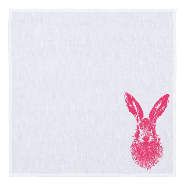 FROHSTOFF Serviette weiß mit Feldhase neonpink Ostern
