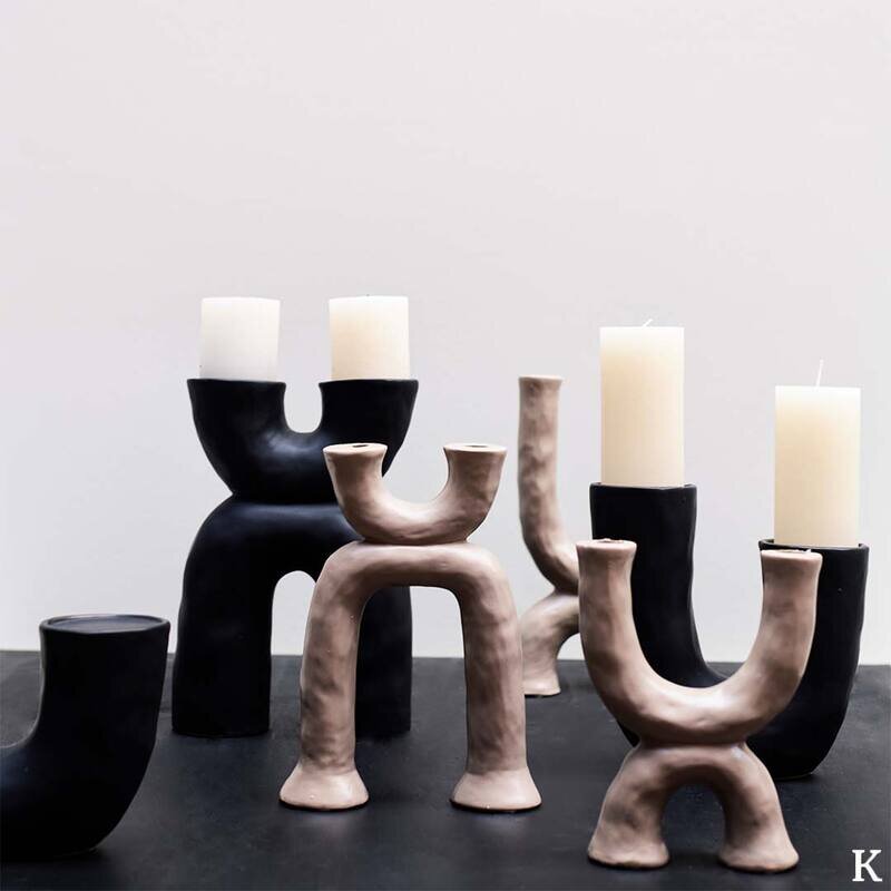 KRST Kerzenständer schwarz 17x6x22cm für zwei schmale Kerzen