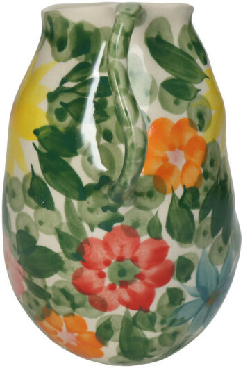 KRST Vase klein mit Henkel handbemalt mit Blummen 14x12x19cm floral multi grün