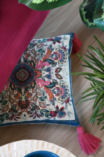 STF Dekokissen Wendekissen orientalisch 40x40cm blau, lila mit Quasten