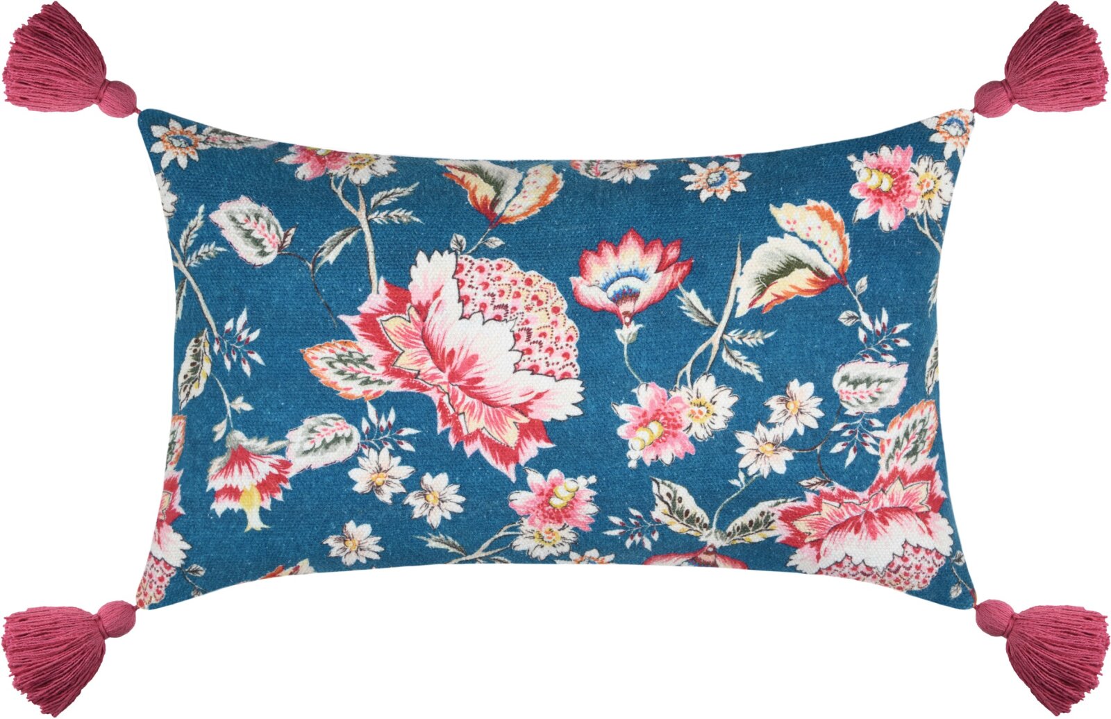 STF Dekokissen Wendekissen mit Blumen 50x30cm petrol, blau mit Quasten
