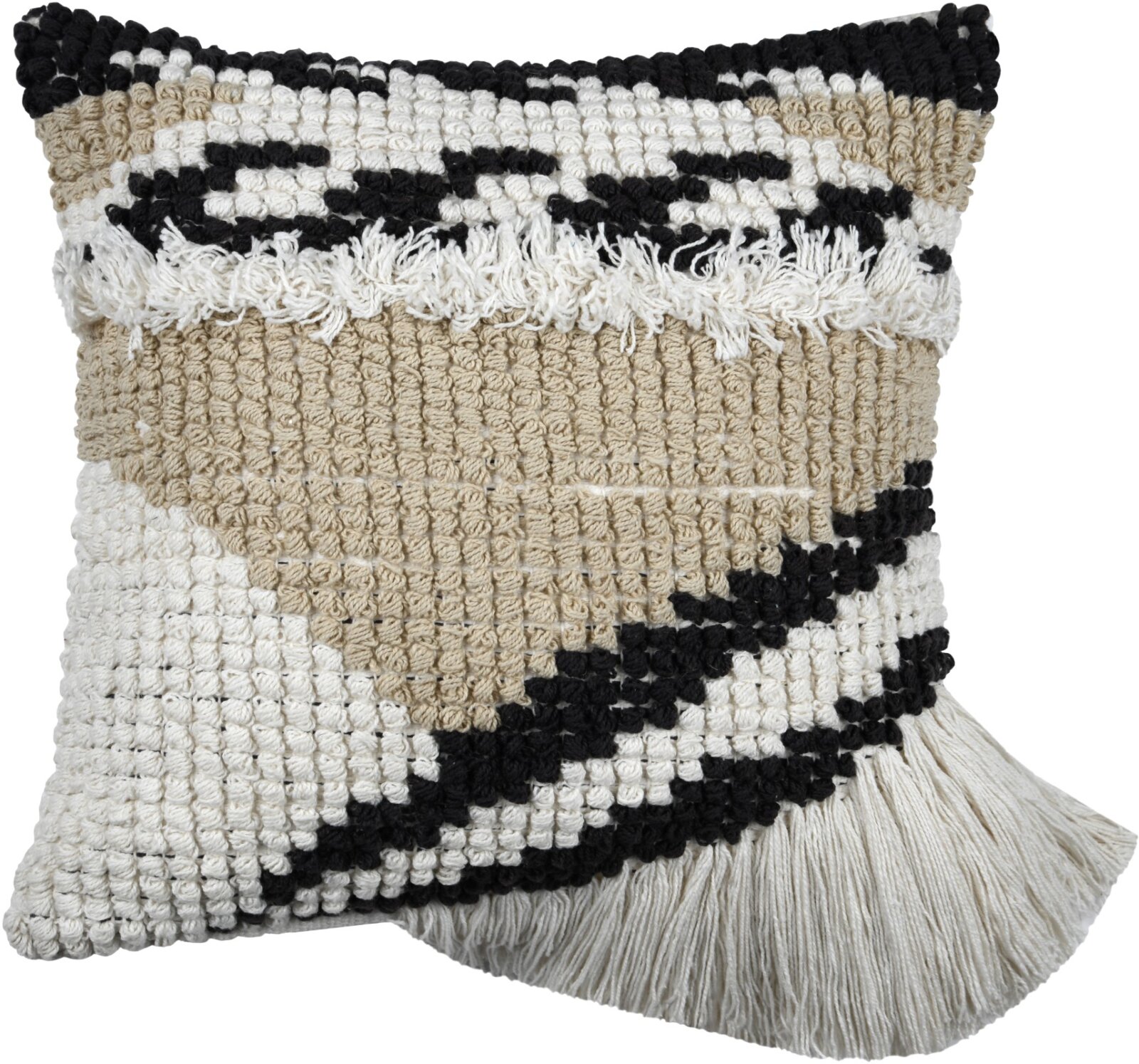 STF Dekokissen Wendekissen im Boho-Look 45x45xcm beige, weiß, schwarz mit Fransen