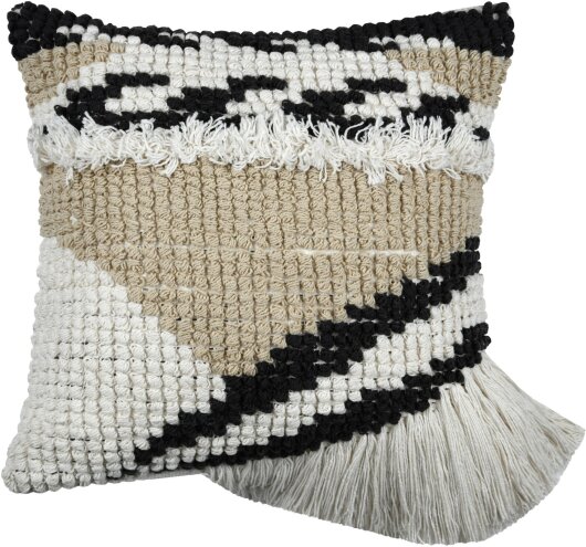 STF Dekokissen Wendekissen im Boho-Look 45x45xcm beige, weiß, schwarz mit Fransen