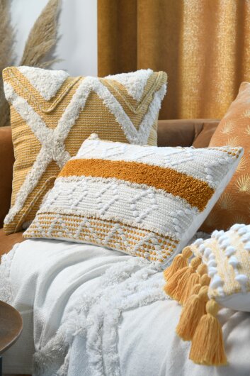 STF Dekokissen Wendekissen im Boho-Look 45x45xcm gelb, weiß